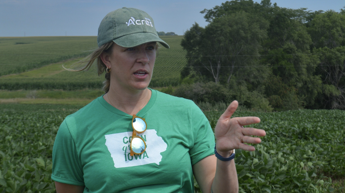 Dr. Alyssa Whitcraft meeting with a group of farmers in Southeast Iowa, provided by Nicole Pepper (NASA Acres)