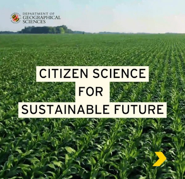 Large cropland with the words "Citizen Science for Sustainable Future"