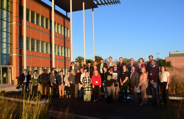 NASA Acres Kick-Off Meeting Attendees gather in front of the Donald Danforth Plant Science Center in St. Louis, Missouri