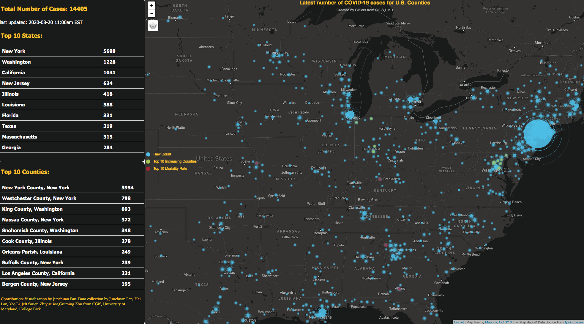 US map with Covid-19 hotspots